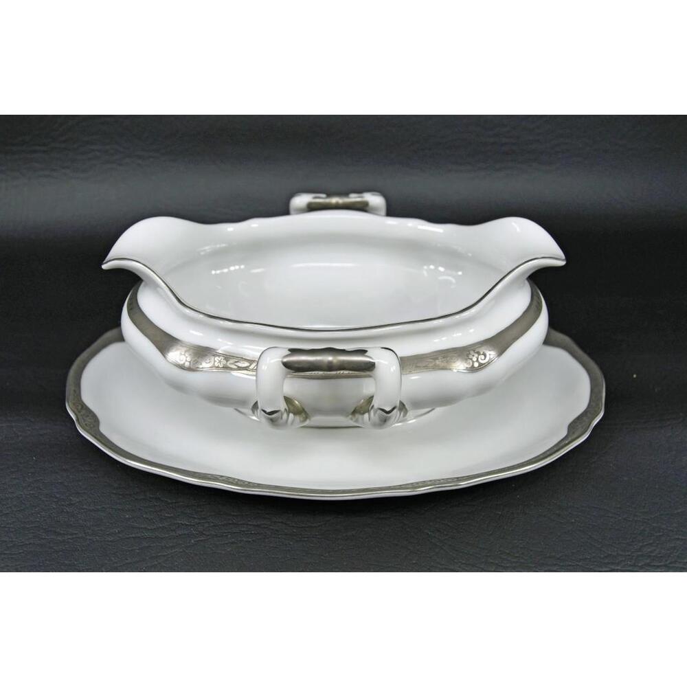 Vtg Franconia Krautheim Selb Bavaria Platina Gravy Boat Attached Service Plate - Picture 1 of 9